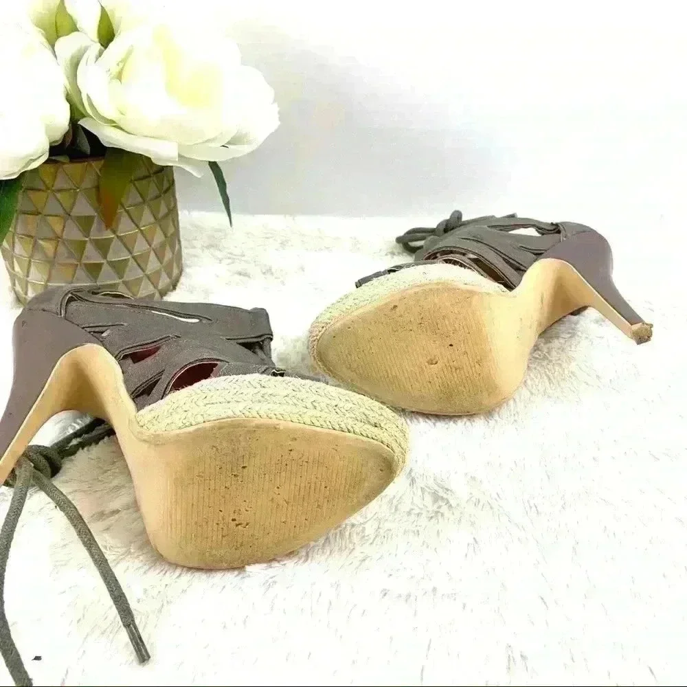 COLIN STUART Strappy Rope Tie Woven Platform Espadrille Stiletto Heels Size 7